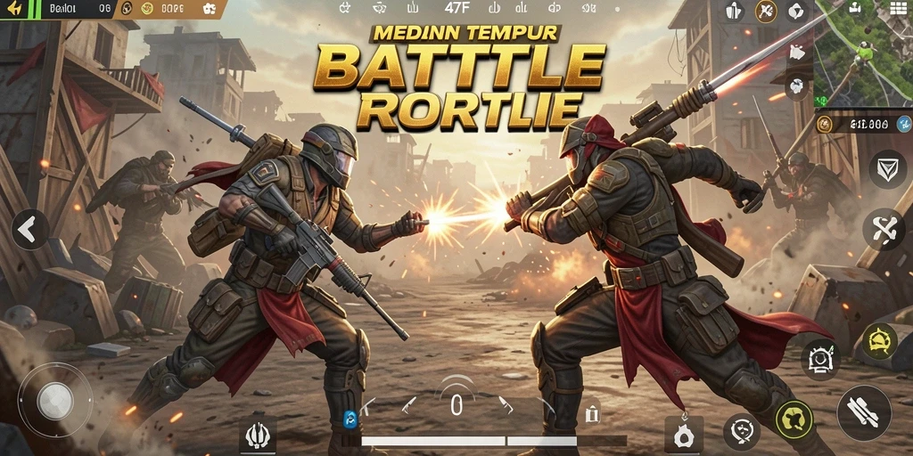 Screenshot menunjukkan aksi gameplay mendebarkan di medan tempur Battle Royale.