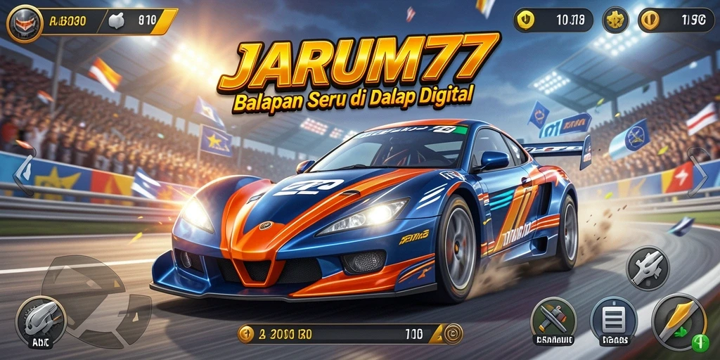 Tampilan gameplay menegangkan di <strong>JARUM77</strong> dengan kendaraan balap yang memukau.