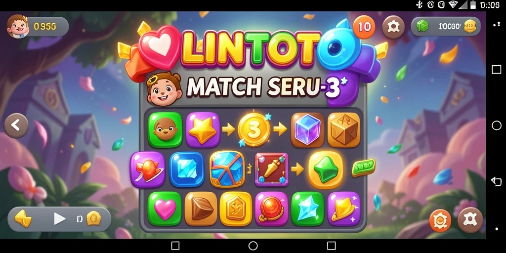 Tampilan gameplay seru dari LINITOTO dengan tantangan Match-3 yang menarik.
