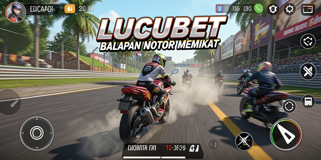 Gameplay LUCUBET menampilkan adrenalin balap motor yang mendebarkan.