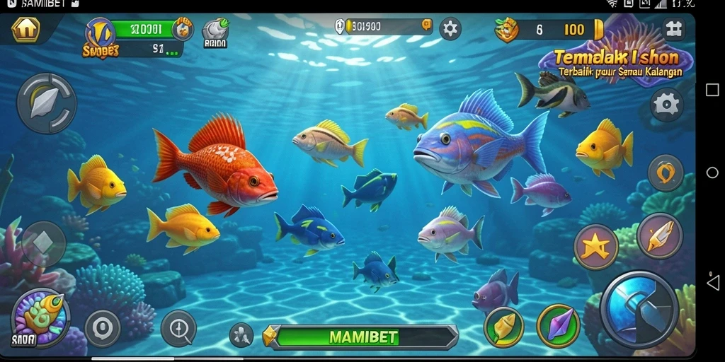 Tampilan gameplay seru dari MAMIBET saat menembak ikan.