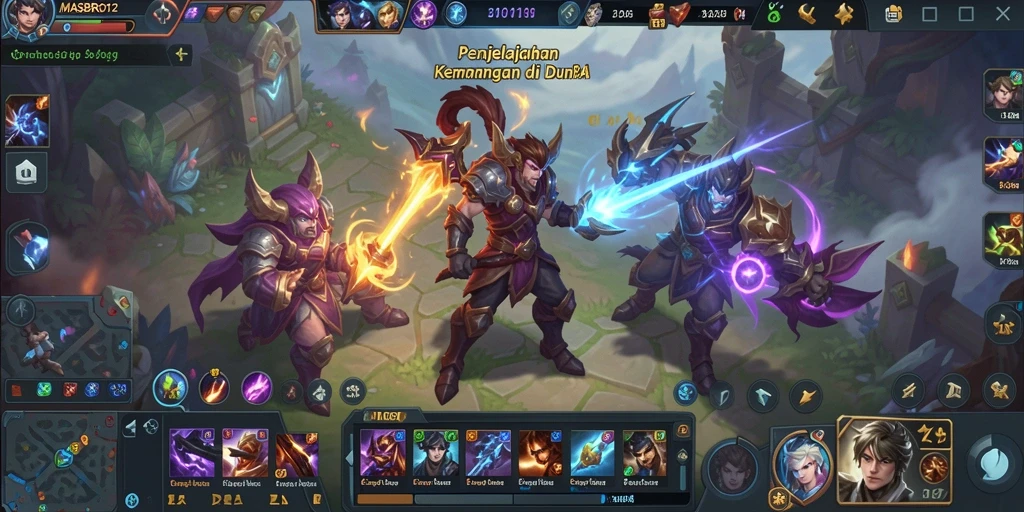 Tangkapan layar gameplay <strong>MASBRO12</strong> yang menampilkan pertarungan heroik di arena.