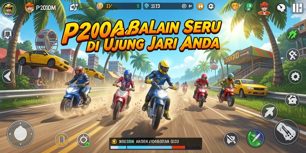 Screenshot gameplay P200M menampilkan aksi balapan yang mendebarkan.