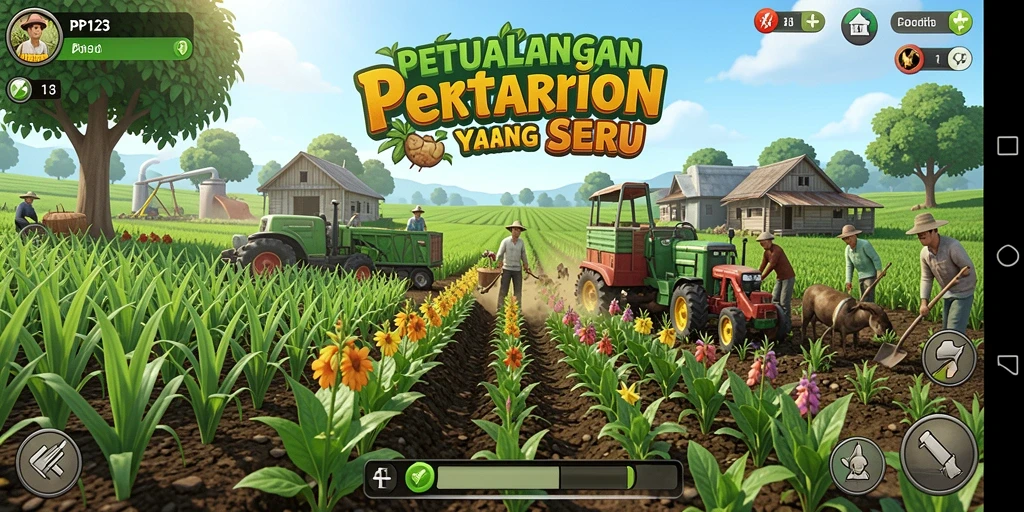 Tampilan gameplay seru di PP123 dengan kegiatan bertani yang mendebarkan.