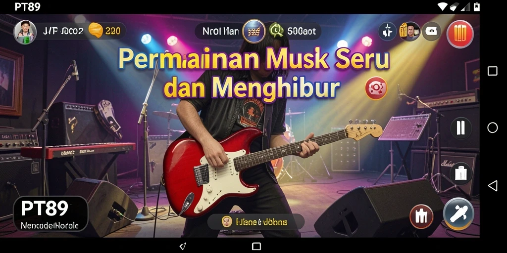 Screenshot utama PT89 menampilkan gameplay yang penuh warna dan musik yang menggugah.