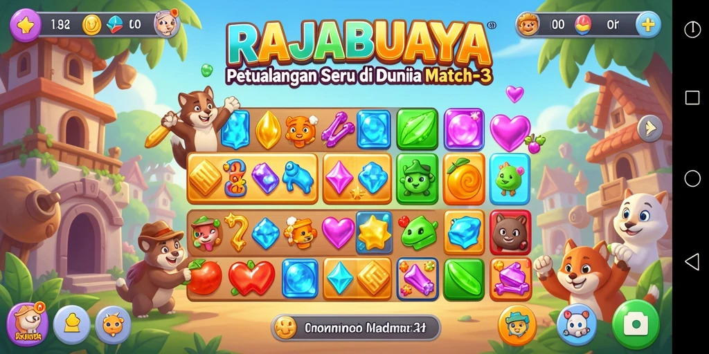 Menampilkan gameplay seru dari RAJABUAYA, game Match-3 yang menantang.