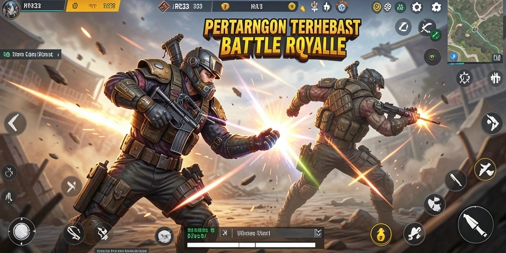 Screenshot gameplay mendebarkan dari RR33 dalam mode Battle Royale.