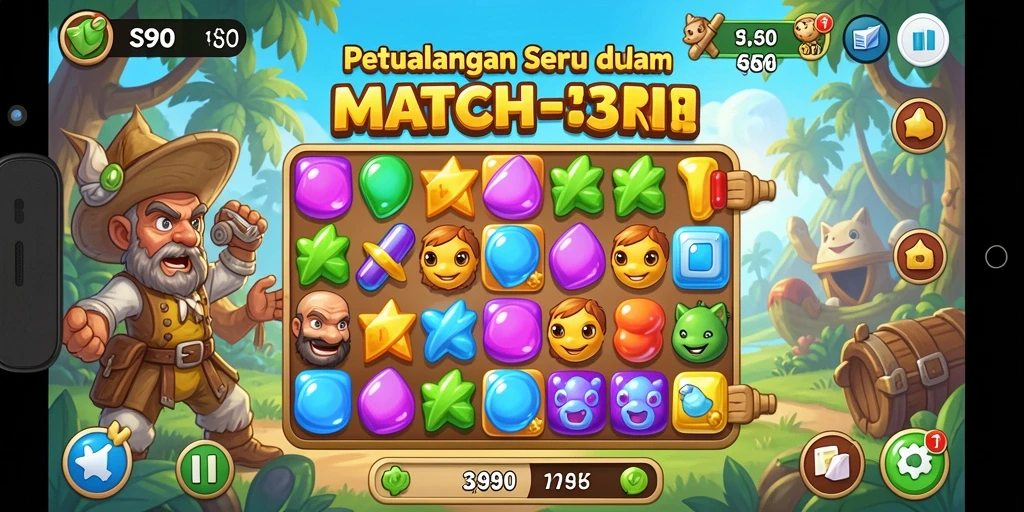 Screenshot gameplay S80 menunjukkan aksi seru pada permainan Match-3.