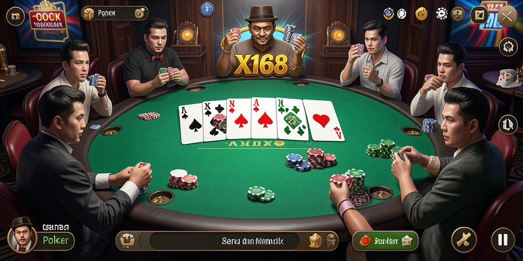 Tampilan permainan poker yang seru dan mendebarkan di X168.